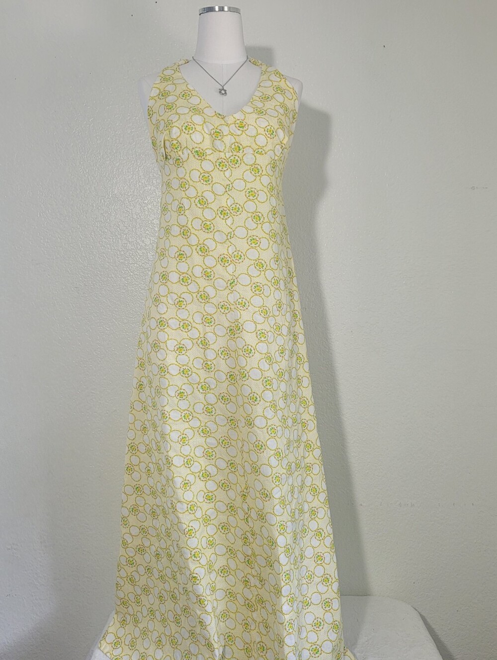 Vintage Y2K Handmade Yellow Floral  Maxi Backless Halter Neckline Dress